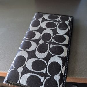 Coach Black and Gray Signature Checkbook Case